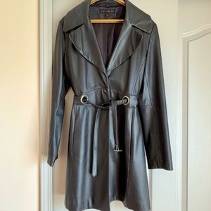 VIA SPIGA LEATHER TRENCH COAT L Dark Brown Belted